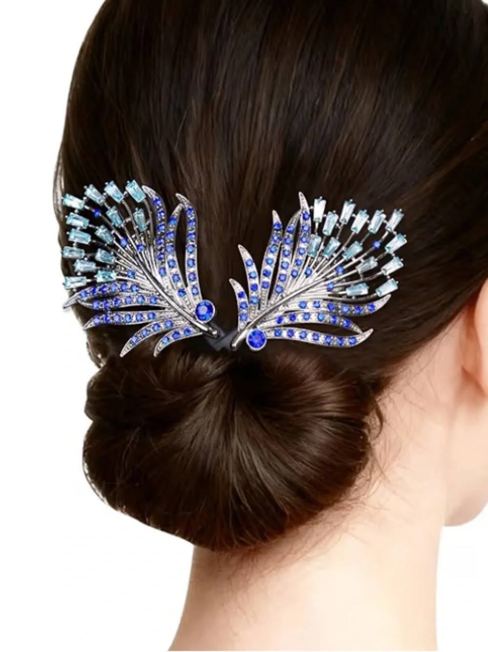 Anthropologie Blue and Light-Blue Wing Crystal Hair Clip